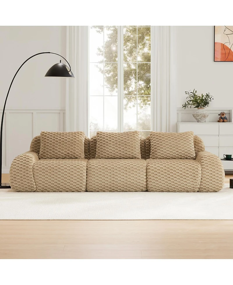 Streamdale Furniture Modern Modular Sectional Sofa, Flannelette Fabric, Oversized 3-Seater Couch, Light Camel