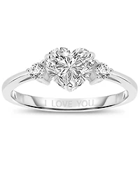 Sterling Silver Heart and Round Clear Cubic Zirconia's Three-Stone "I Love You" Ring