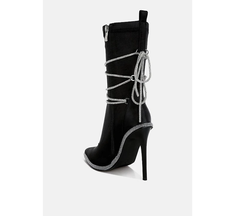 Dacia Rhinestones Strap Satin Calf Boots