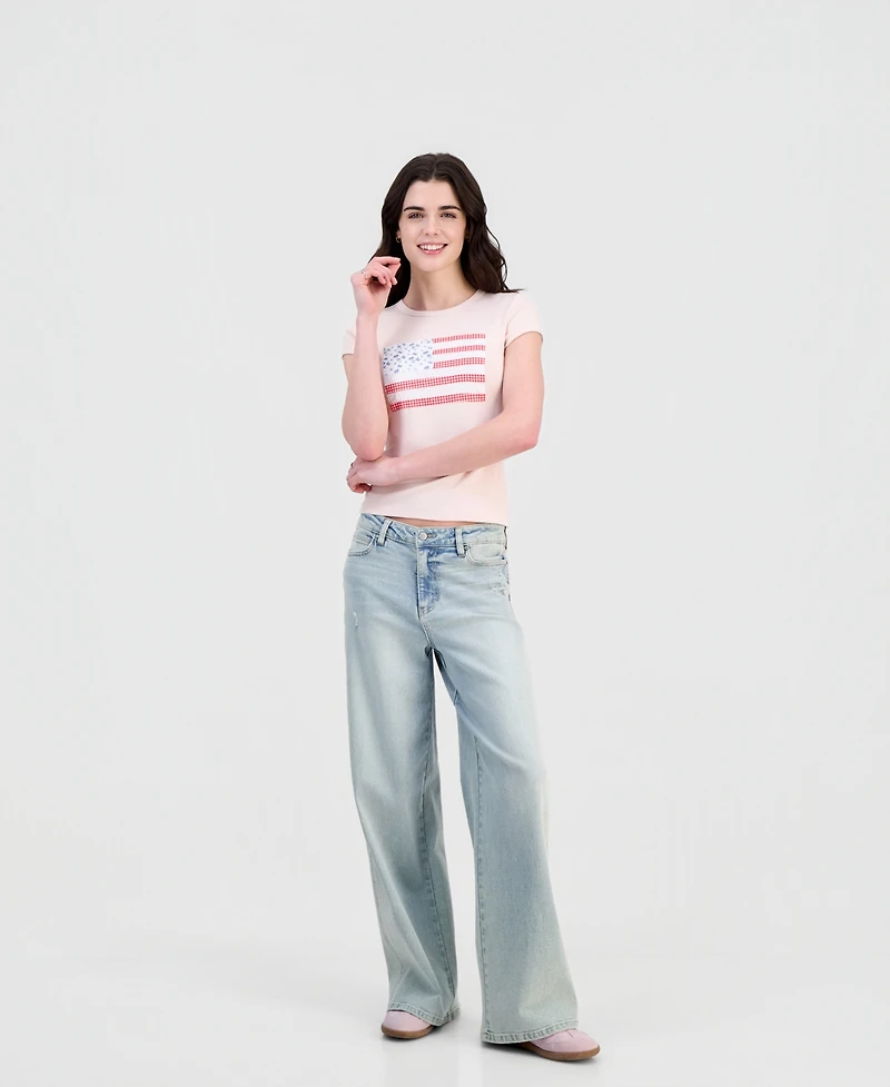 Just Polly Juniors' Patchwork Flag Short-Sleeve T-Shirt