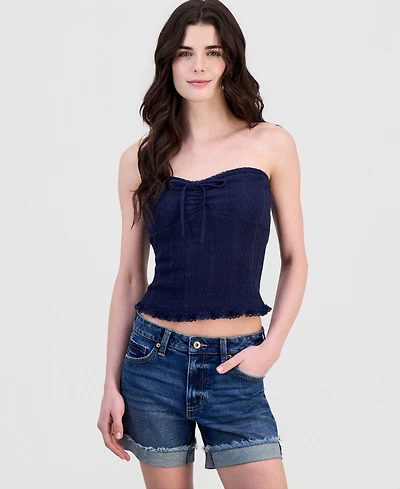 Just Polly Juniors' Sweetheart-Neck Strapless Jacquard Tube Top