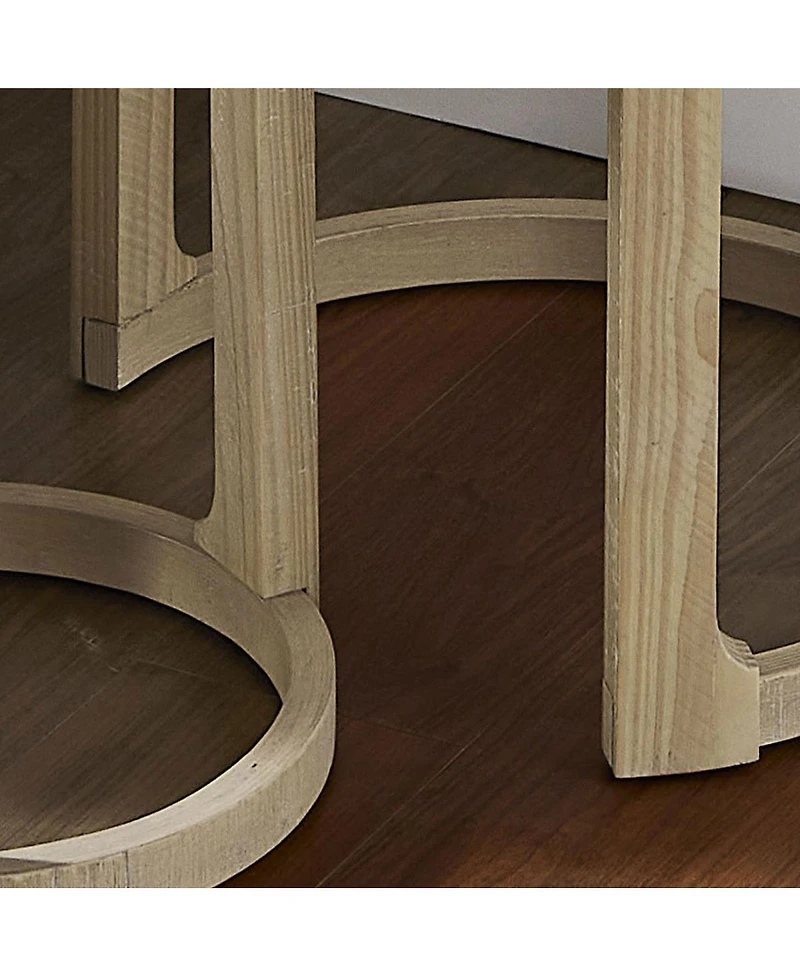 Streamdale Furniture 24" 2PC Curved Round Wooden Coffee Table Set, Mid Century Rustic Oak