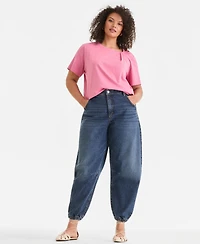 I.n.c. International Concepts Plus Cotton Short-Sleeve Knot Top, Created for Macy's