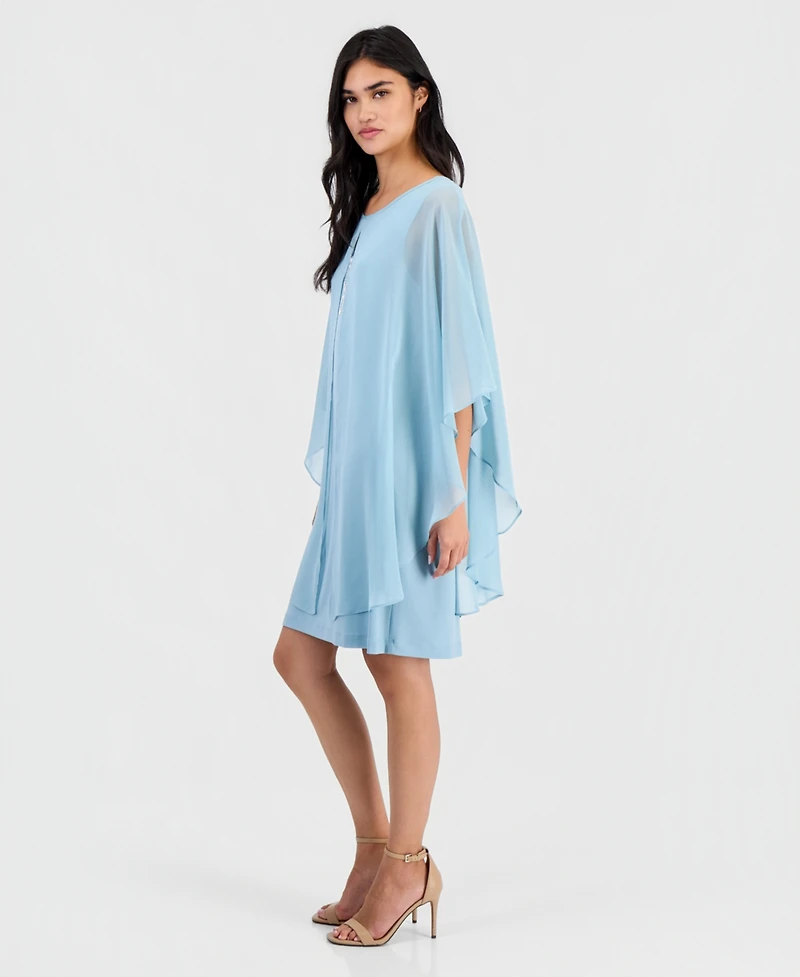 Connected Petite Chiffon-Overlay Cape Dress
