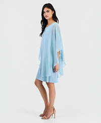 Connected Petite Chiffon-Overlay Cape Dress