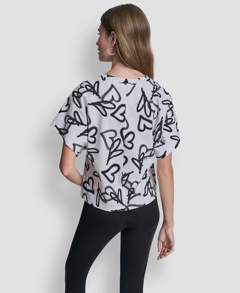 Dkny Women's Heart Print Short-Sleeve Crew Neck Top