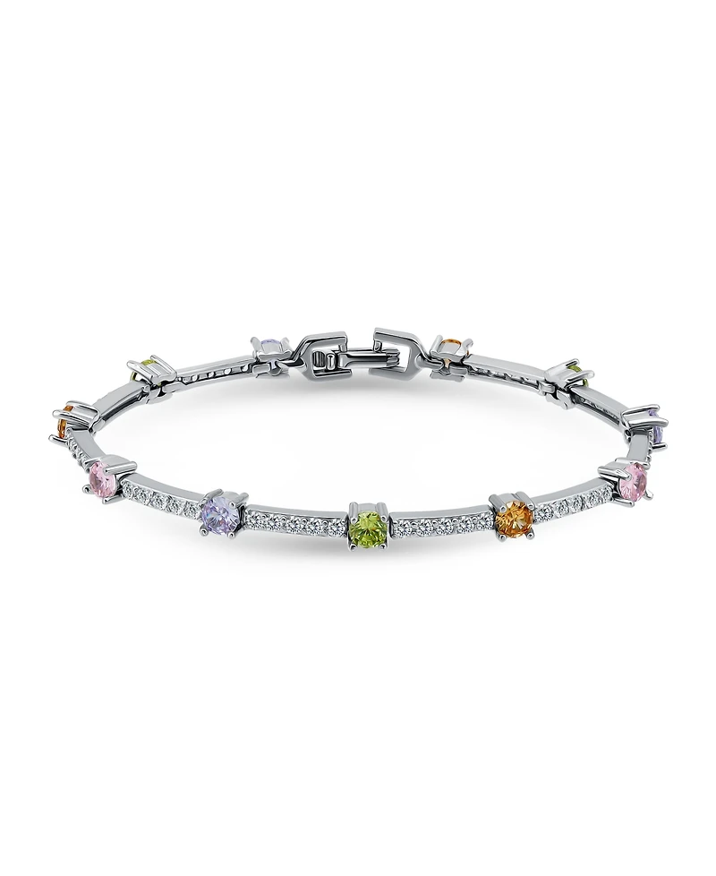 Macy's 3 5/8 ct. t.w 4mm 2mm Round Cubic Zirconia Stone Stations on Pave Link Bracelet, Created for Macy's