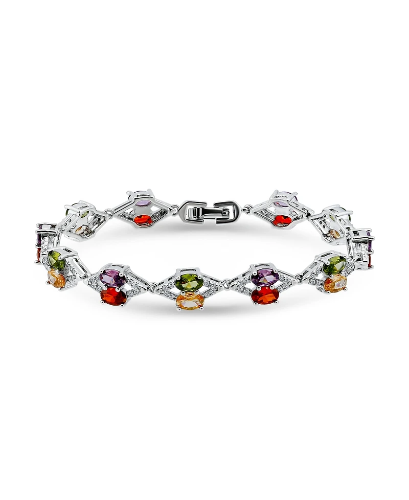Macy's 2 1/5 ct. t.w Pave Cubic Zirconia "X" Link 6x4mm Oval Multi Color Glass Stone Stations Bracelet, Created for Macy's
