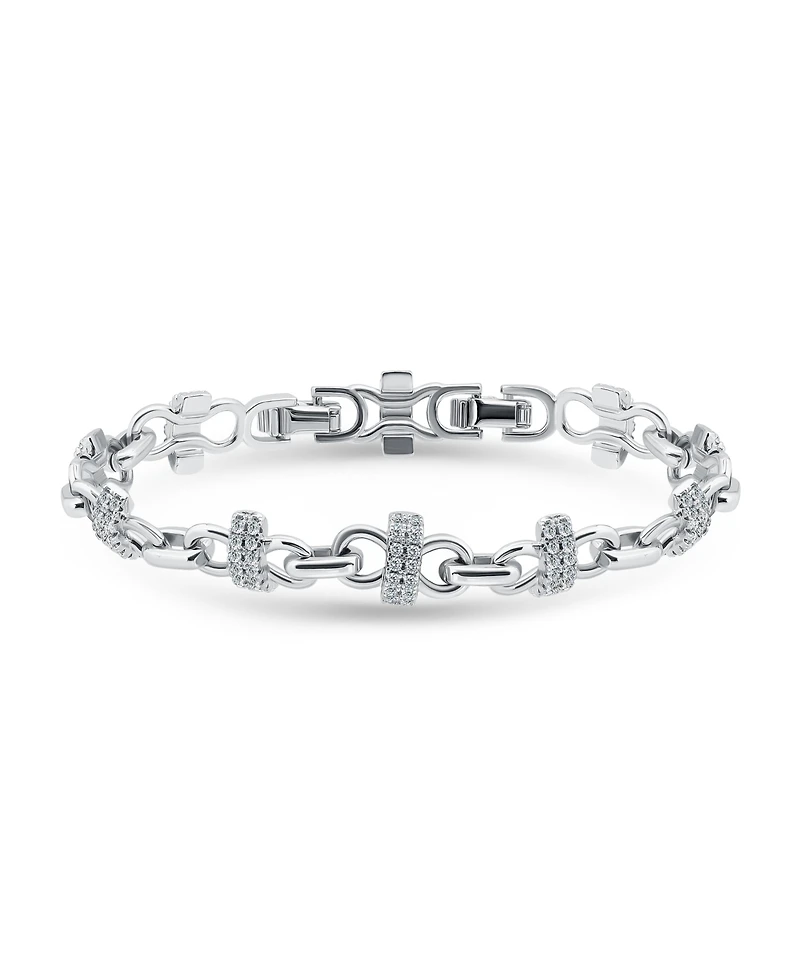 Macy's 1 5/8 ct. t.w Glass Stone Pave Bars Between Polish Links Bracelet, Created for Macy's