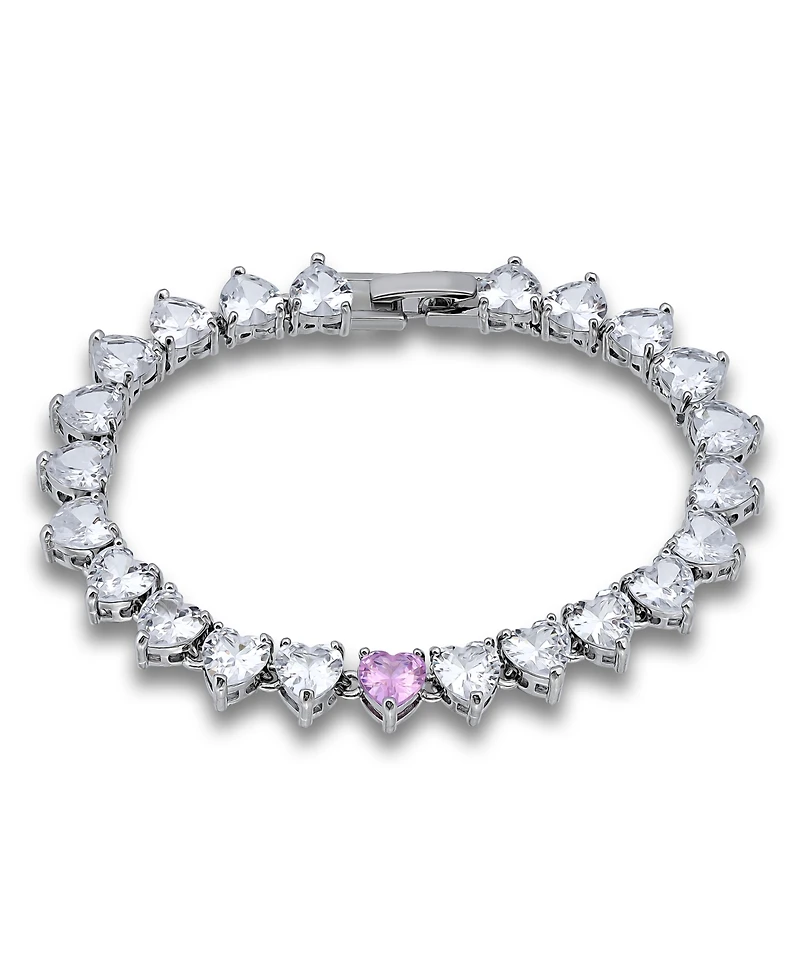 Macy's 7mm Heart Cut Cubic Zirconia Stones with 7mm Pink Center Cubic Zirconia Stone Bracelet, Created for Macy's
