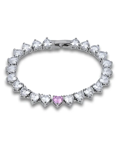 Macy's 7mm Heart Cut Cubic Zirconia Stones with 7mm Pink Center Cubic Zirconia Stone Bracelet, Created for Macy's