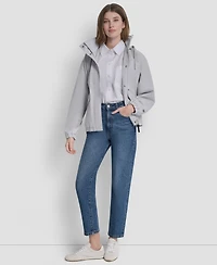 Dkny Women's Stand Collar Bomber Raincoat