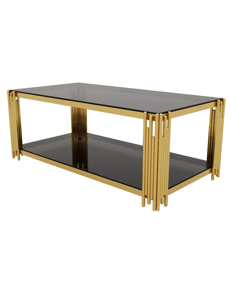 Streamdale Furniture Modern Black Mirror Coffee Table with Gold Finish & Shelf, 47.5