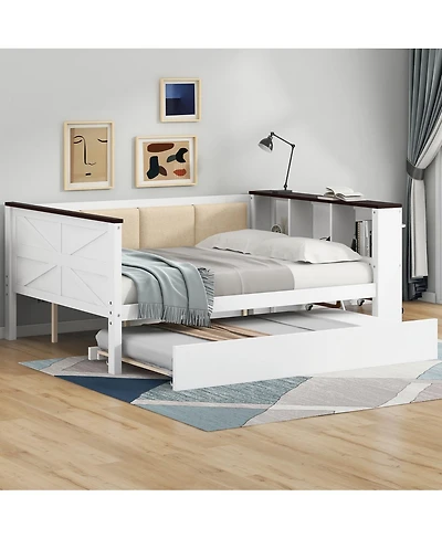 Streamdale Furniture Wood Daybed with Storage, Usb, and Trundle