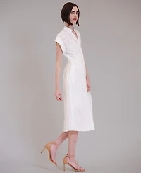 julia jordan Women's Short-Sleeve V-Neck Eyelet Midi Shirt Dress