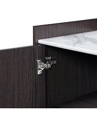 LuxenHome Modi Wenge Accent Cabinet with 2 Doors, Open Storage & Raised Sides, Faux Marble Top, Manufactured Wood