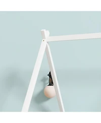 Streamdale Furniture Full Size Rubber Wood Tent-shaped Floor Bed,with Guardrails,Slats and Door