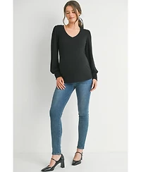 Hello Miz Maternity Long Sleeve Ribbed V Neck Top