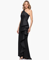 Betsy & Adam Women's Long One Shoulder Ruffle Ball Gown Dress