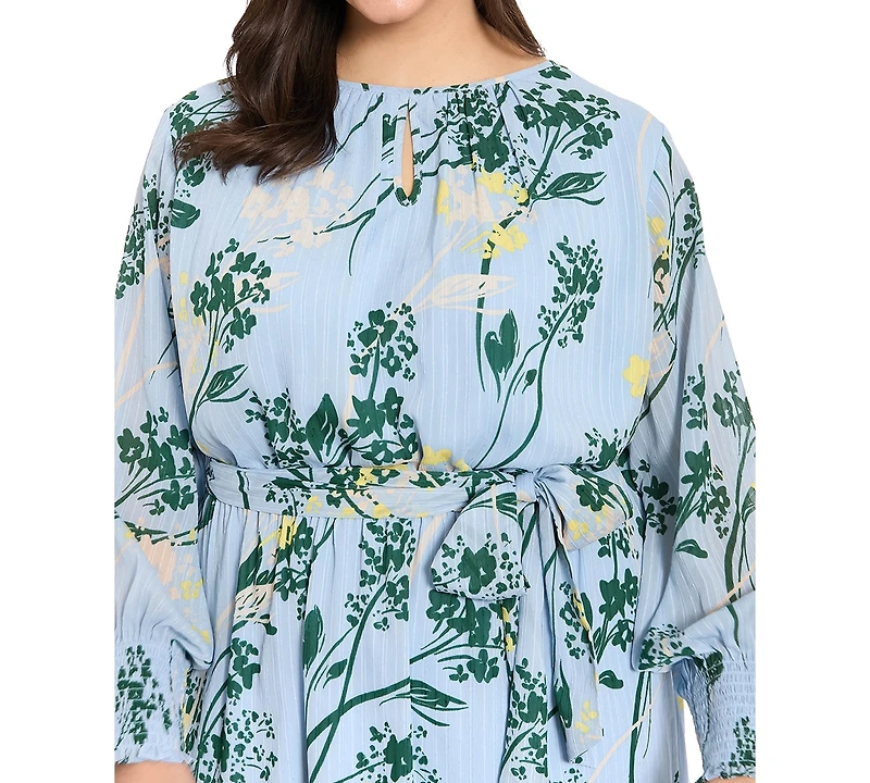 London Times Plus Sheer Stripe V-Neck Dress