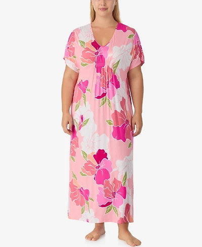 Ellen Tracy Plus Printed Short-Sleeve Long Tunic Dress
