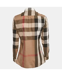Pre-Owned Burberry Women's Beige Checks Cotton Pink Tucks Shirt