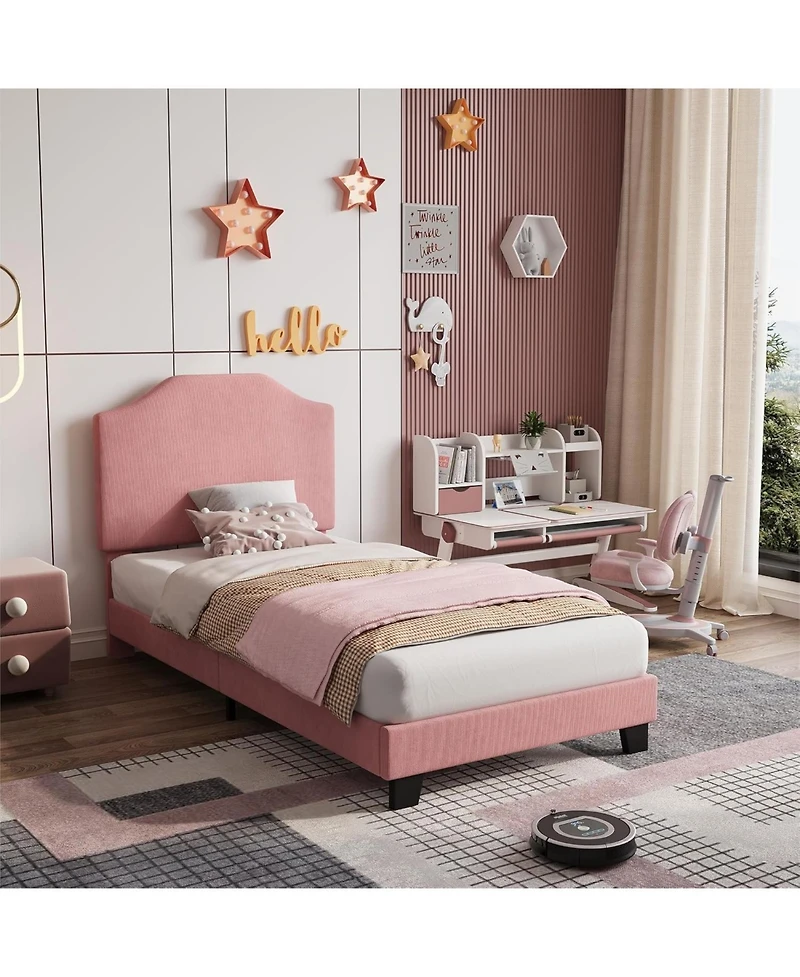 gaomon Twin Size Velvet Bed Frame, with Adjustable Headboard, Soft Corduroy Upholstered Twin Bed Frame Platform, Durable Wooden Slats and Noise Free