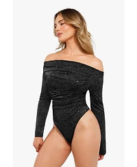 Popilush Women's Shapewear Metallic Knit Long Sleeve Slimming Bodysuit