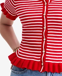 On 34th Women's Short-Sleeve Ruffle-Trim Collared Sweater, Macy's Exclusive