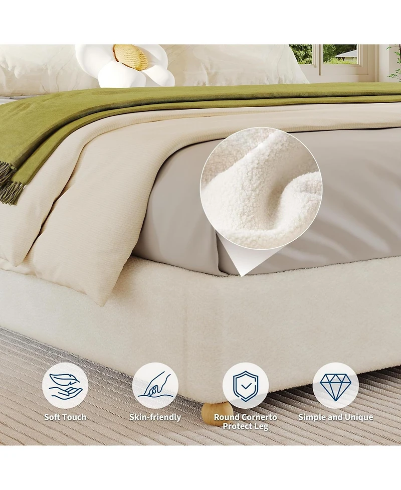 Gaomon Full Cloud Bed Frame - Corduroy Upholstered Low Platform, Solid Wood Legs, No Headboard, Box Spring Needed
