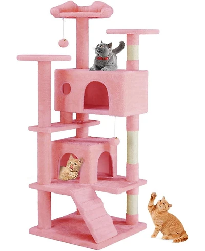 Zeus & Ruta 54" Pink Cat Tree Tower: Multi-Level, Sisal Post, Ladder, Plush Toys, Rest & Play