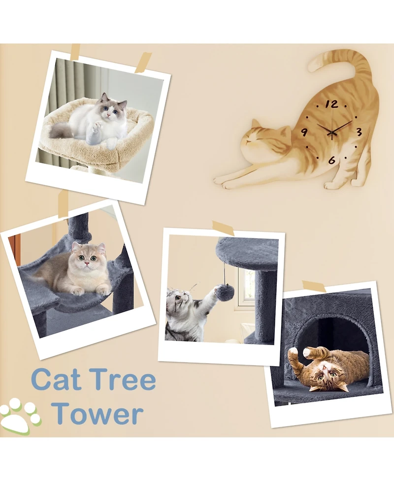 Zeus & Ruta 44in Cat Tree Tower: Multi-Cat Climbing, Sisal Posts, Extended Platform, Hammock