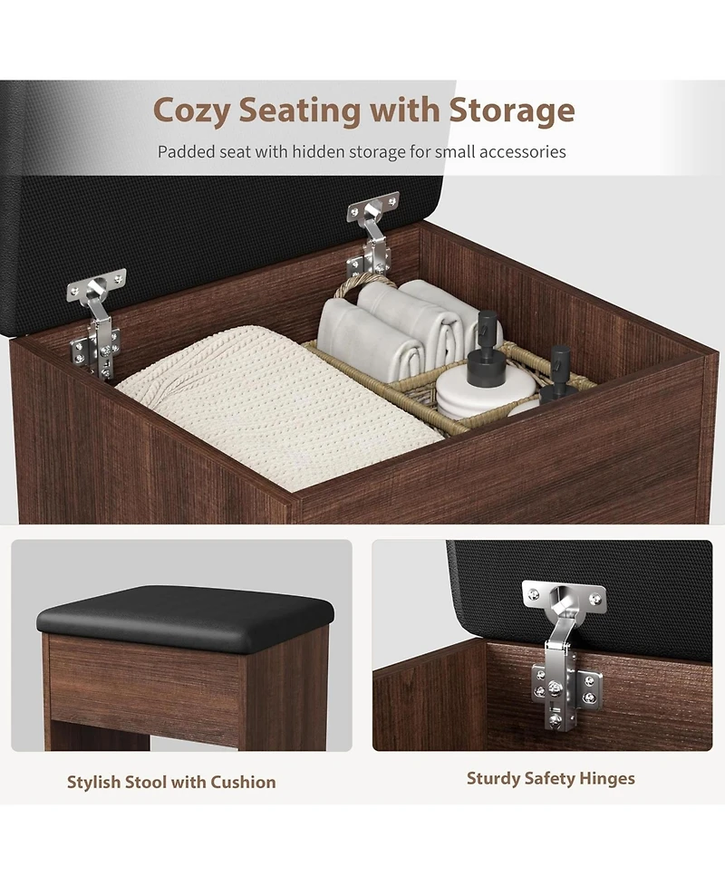 Gaomon 47 Inch Wide 8 Shelves Makeup Vanity Desk and Chair comes Mirror and Lights for Bedrooms, Apartments, Easy to Assemble