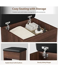 Gaomon 47 Inch Wide 8 Shelves Makeup Vanity Desk and Chair comes Mirror and Lights for Bedrooms, Apartments, Easy to Assemble