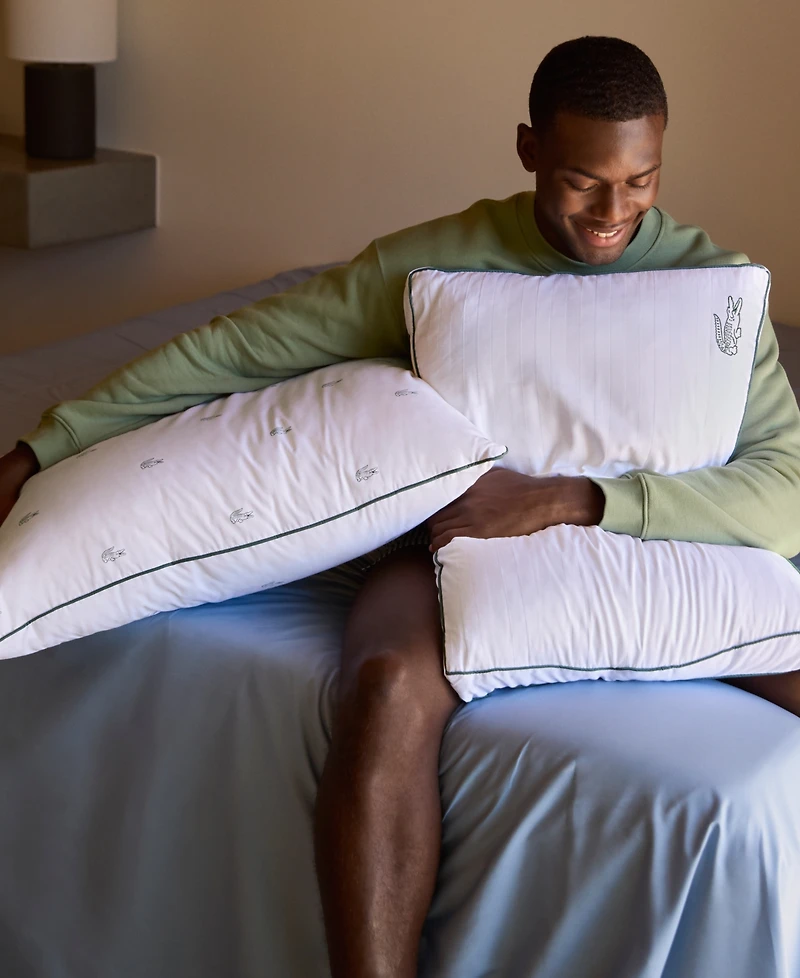 Lacoste Home Allover Crocs Cotton Firm Density Pillow, Standard/Queen