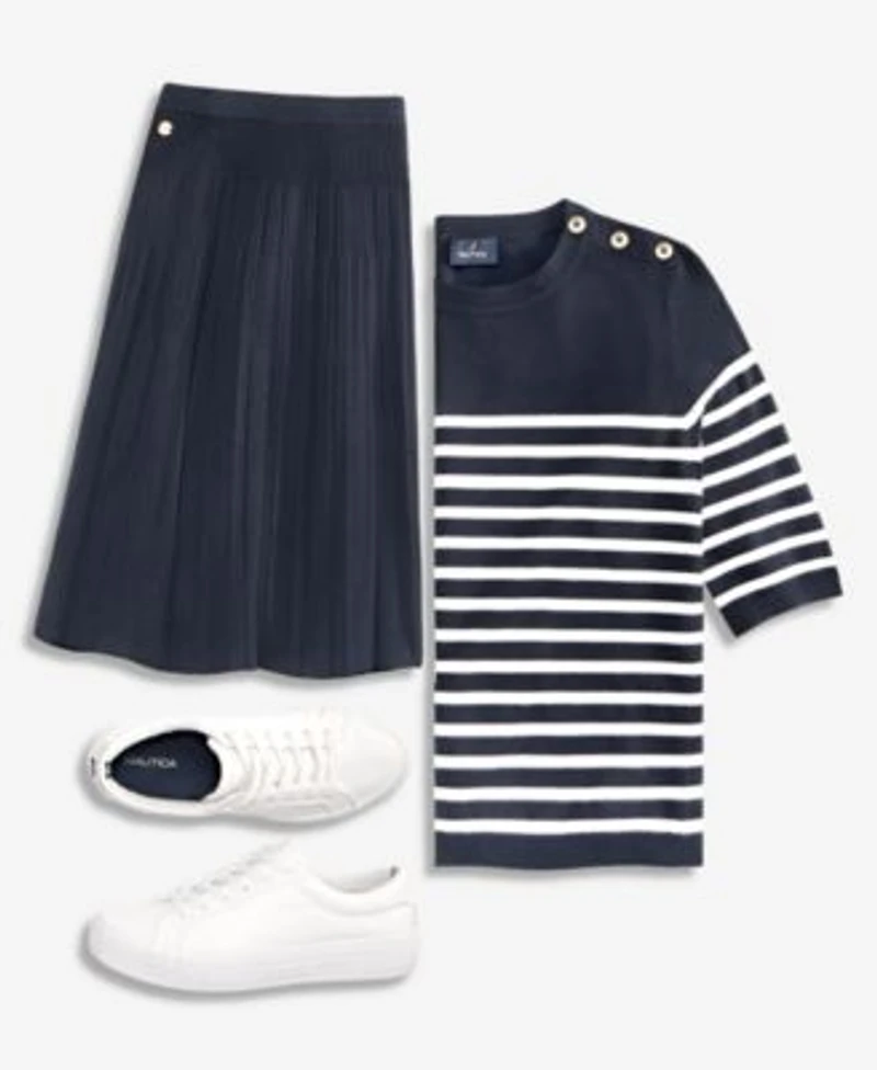 Nautica Half Sleeve Sweater Pleated Skirt