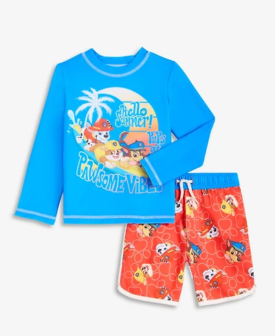 Paw Patrol Toddler Boys' 2T-4T Long-Sleeve Rashguard & Mesh-Lined Swim Trunks, 2-Piece Set