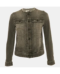 Pre-Owned Zadig & Voltaire Women's Grey Distressed Denim Embroidered Kiok Gris Brode Jacket