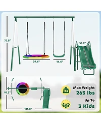 Hongge Kids Outdoor Swing Set with Saucer Swing Classic Seat and Five Foot Slide for Backyard Play