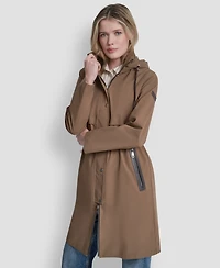 Dkny Womens Pleather Trim Anorak Rain Coat