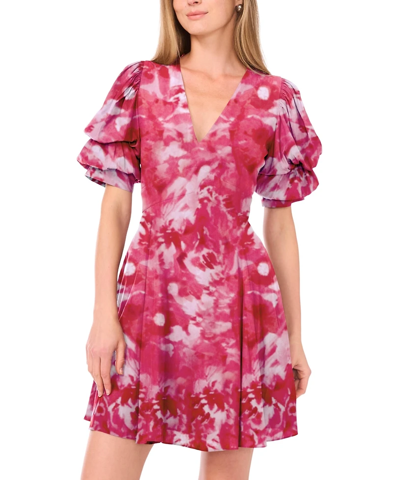 1.state Women's V-Neck Short Bubble Sleeve Mini Dress