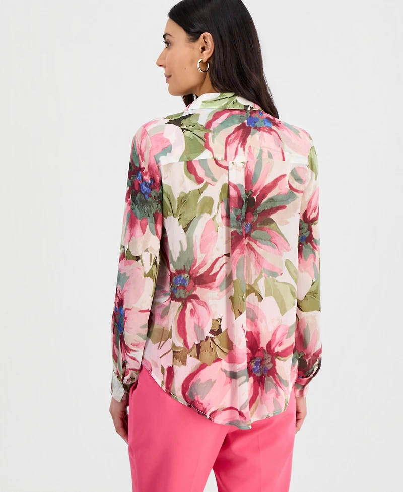 I.n.c. International Concepts Petite Printed Long-Sleeve Blouse, Created for Macy's