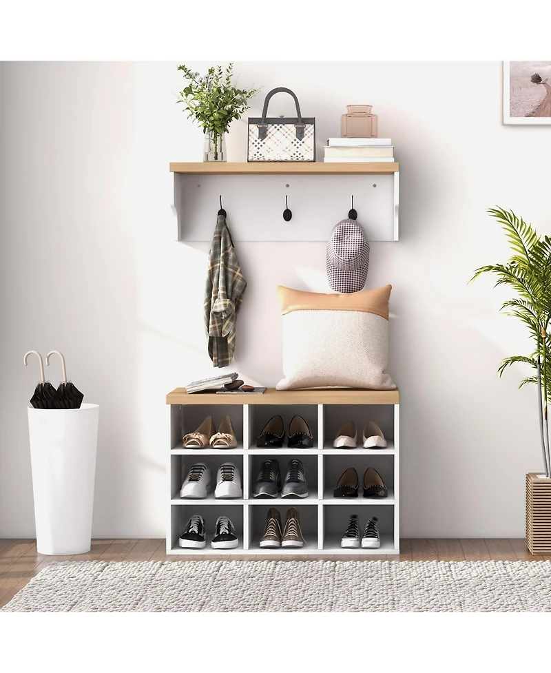 Homcom Shoe Bench and Coat Rack Set for Entryway Hallway,