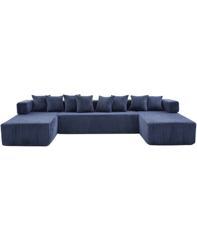 Streamdale Furniture 146" U-Shaped Convertible Sleeper Sectional Sofa with 8 Pillows