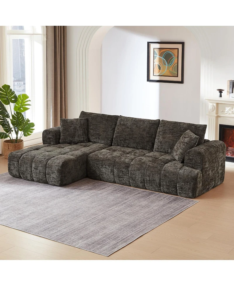 Streamdale Furniture Chenille L-Shape Luxury Sectional Sofa, Minimalist Design, Comfy Sleeper Couch