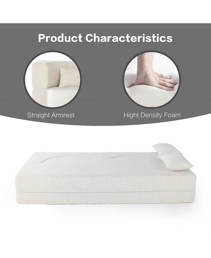 Streamdale Furniture 2-in-1 Foldable Sofa Bed, 75 Inch Folding Couch w/ Memory Foam Mattress & 2 Pillows