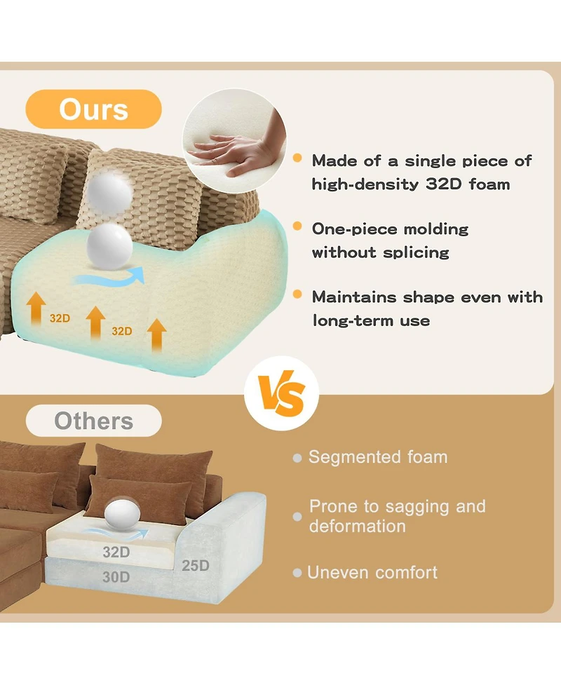 Streamdale Furniture Modern U-Shaped Modular Sectional Sofa, Flannelette, Oversized 3-Seater, Movable Ottoman