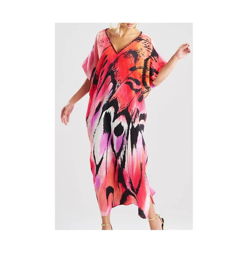 Natori Women's Butterfly - Linen Blend Caftan w/ Beading