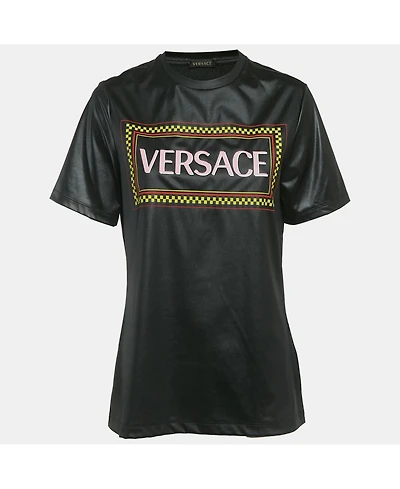 Pre-Owned Versace Women's Black Graphic Logo Detail Jersey T-Shirt