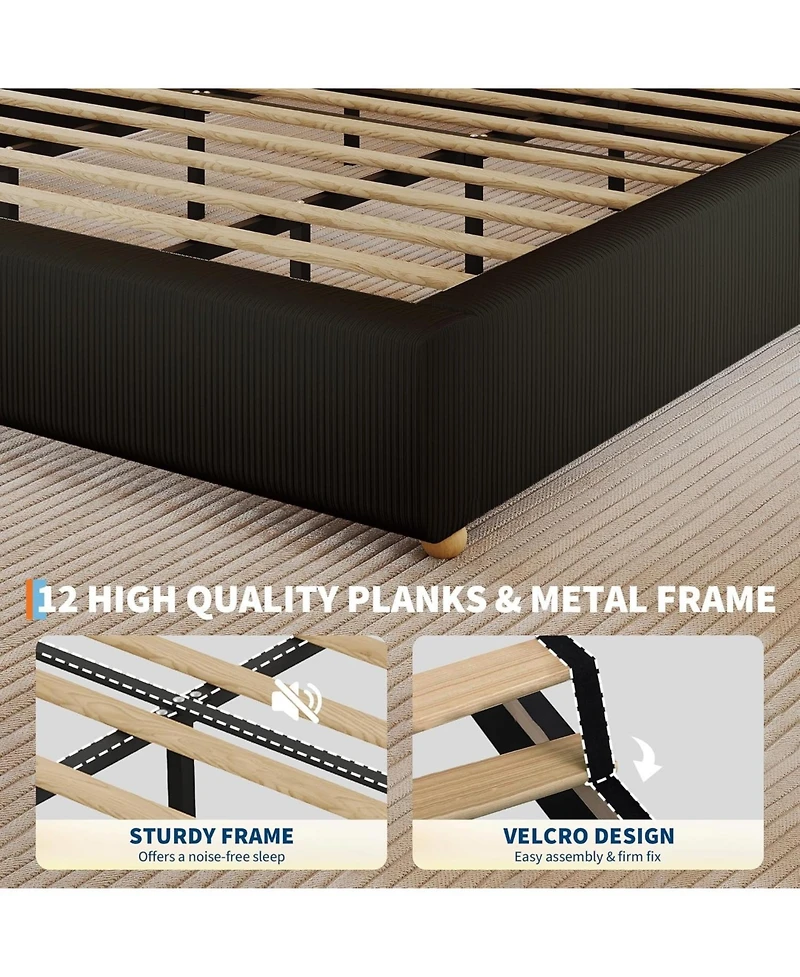 gaomon Platform Bed Frame with Upholstered Headboard and Wooden Slats Support